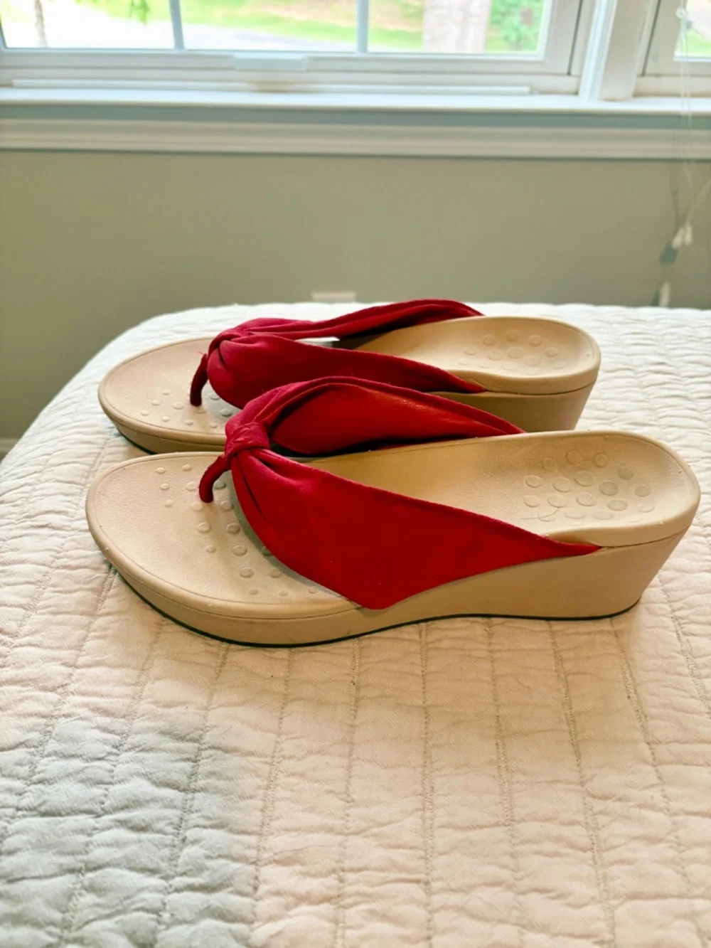 Vionic ARABELLA Women's Sz 11 Red Suede Platform Sandals HIGH ARCH